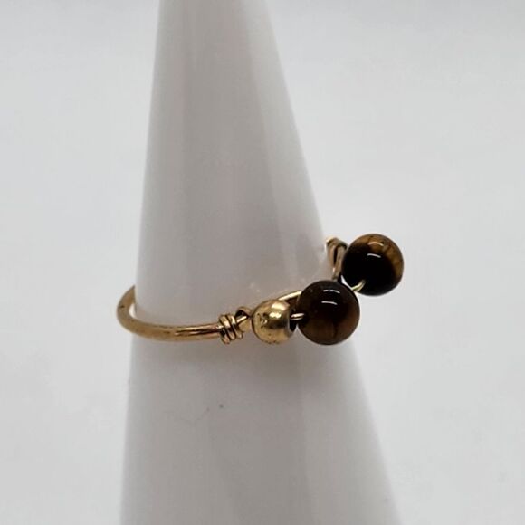 Gold Tone & Tiger's Eye Bead Ring (3) - Picture 2 of 5
